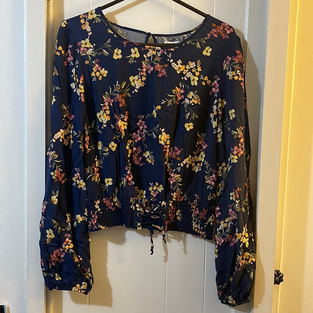 Navy floral blouse